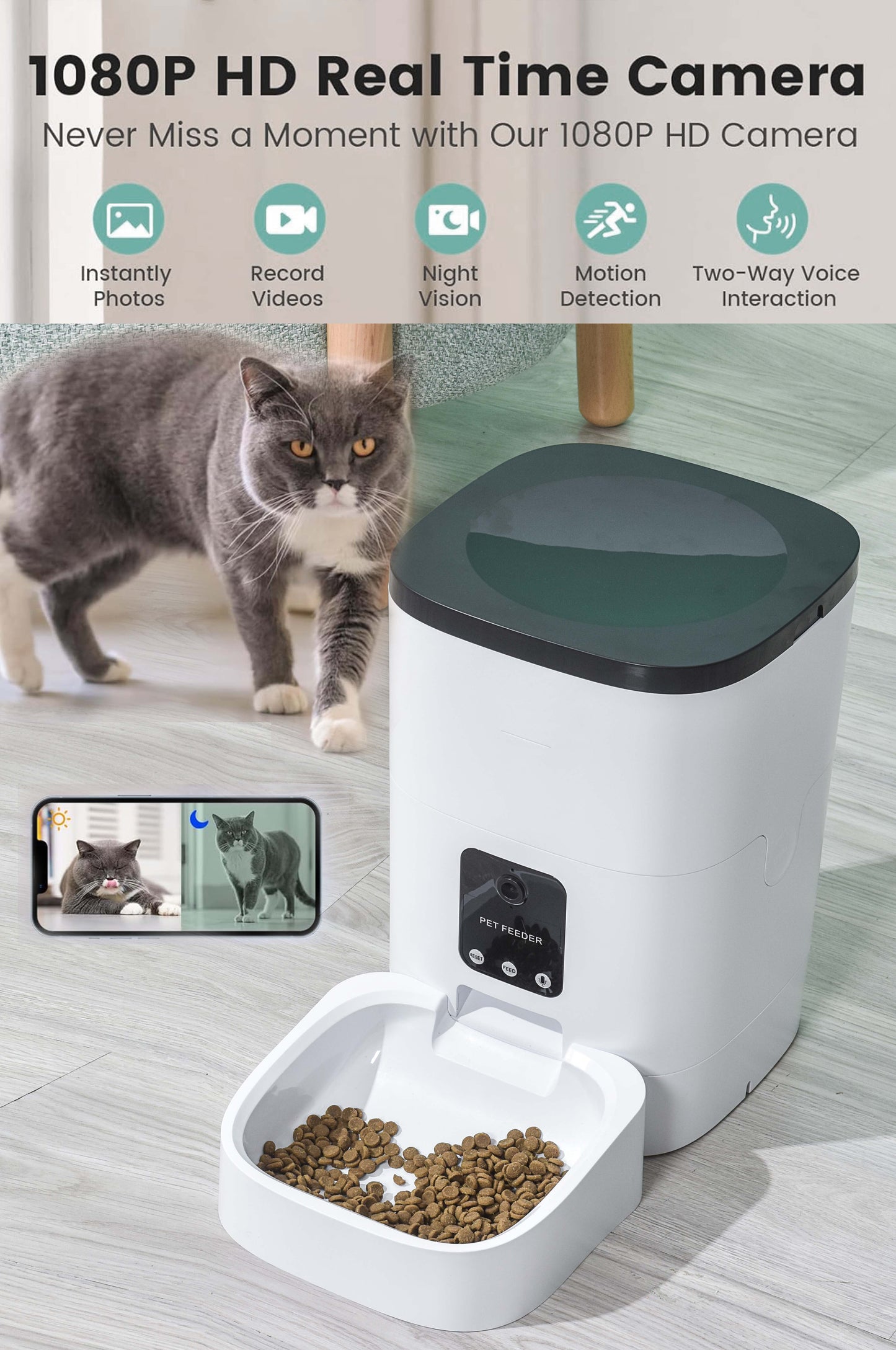 Smart Pet Feeder with 1080P Camera 